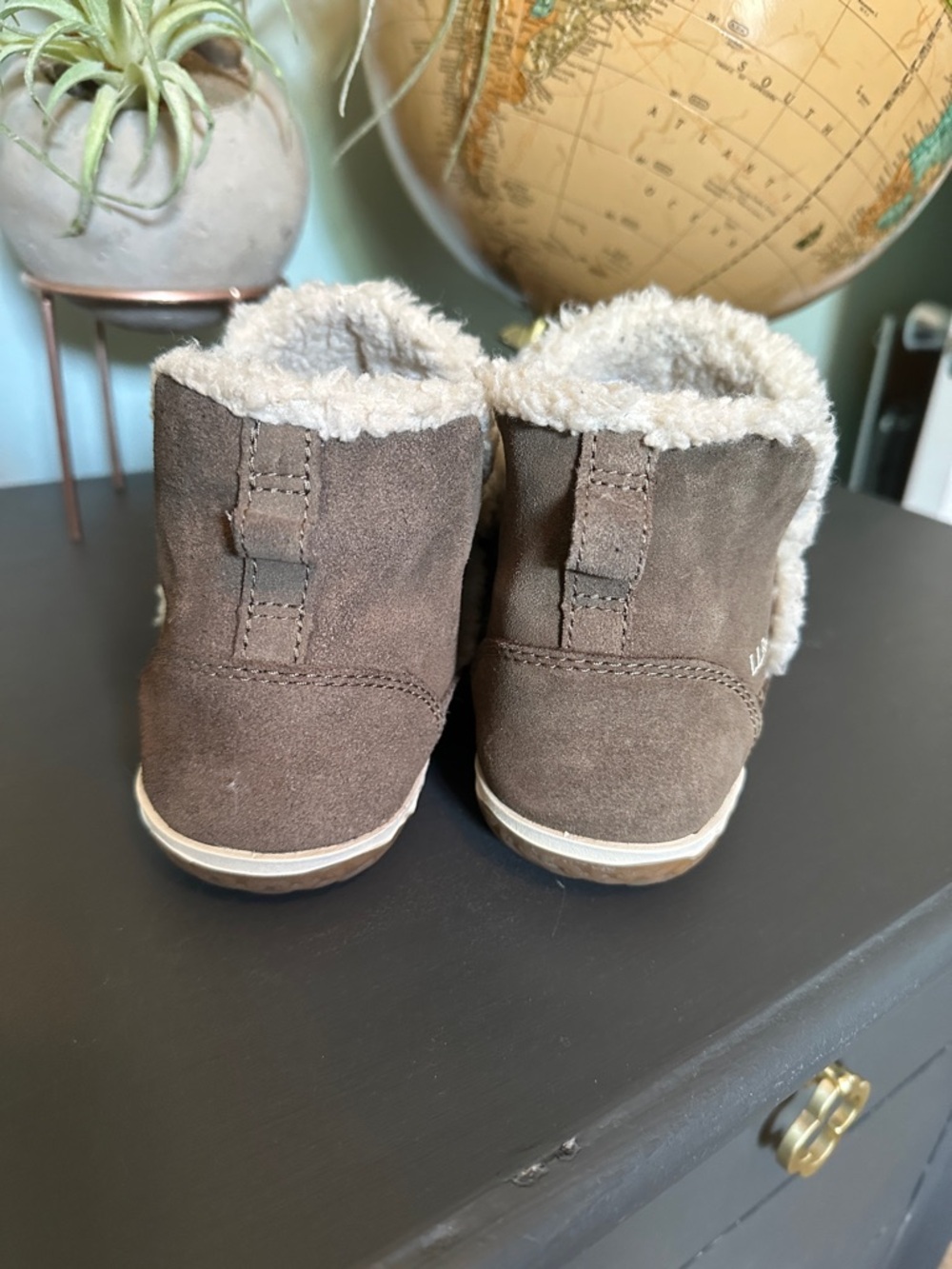 L.L. Bean Brown Suede Sherpa-Trim Slip-On Moccasins - Picture 6 of 7